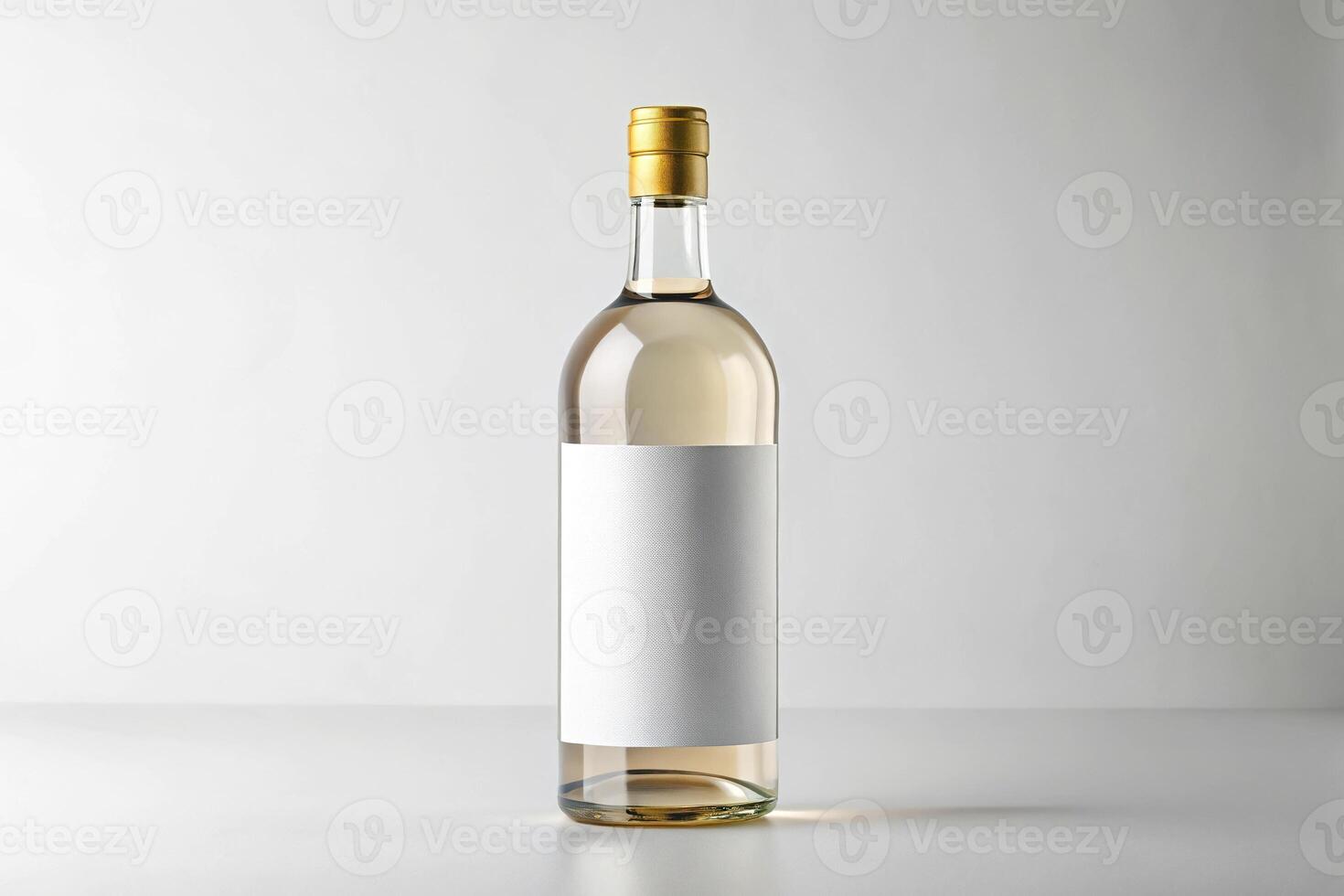 Medium shot glass bottles label mockup against white background photo