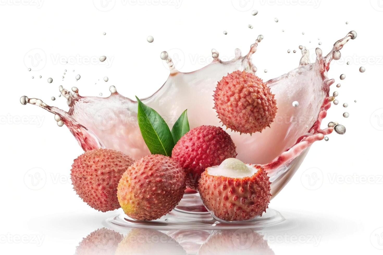 Lychee juice splash on white background photo
