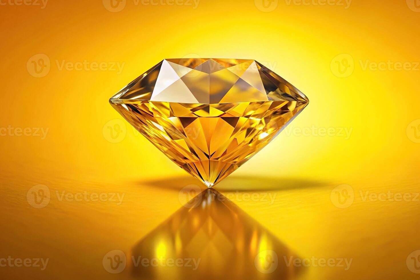 Luxurious yellow diamond reflection on yellow background with copyspace photo