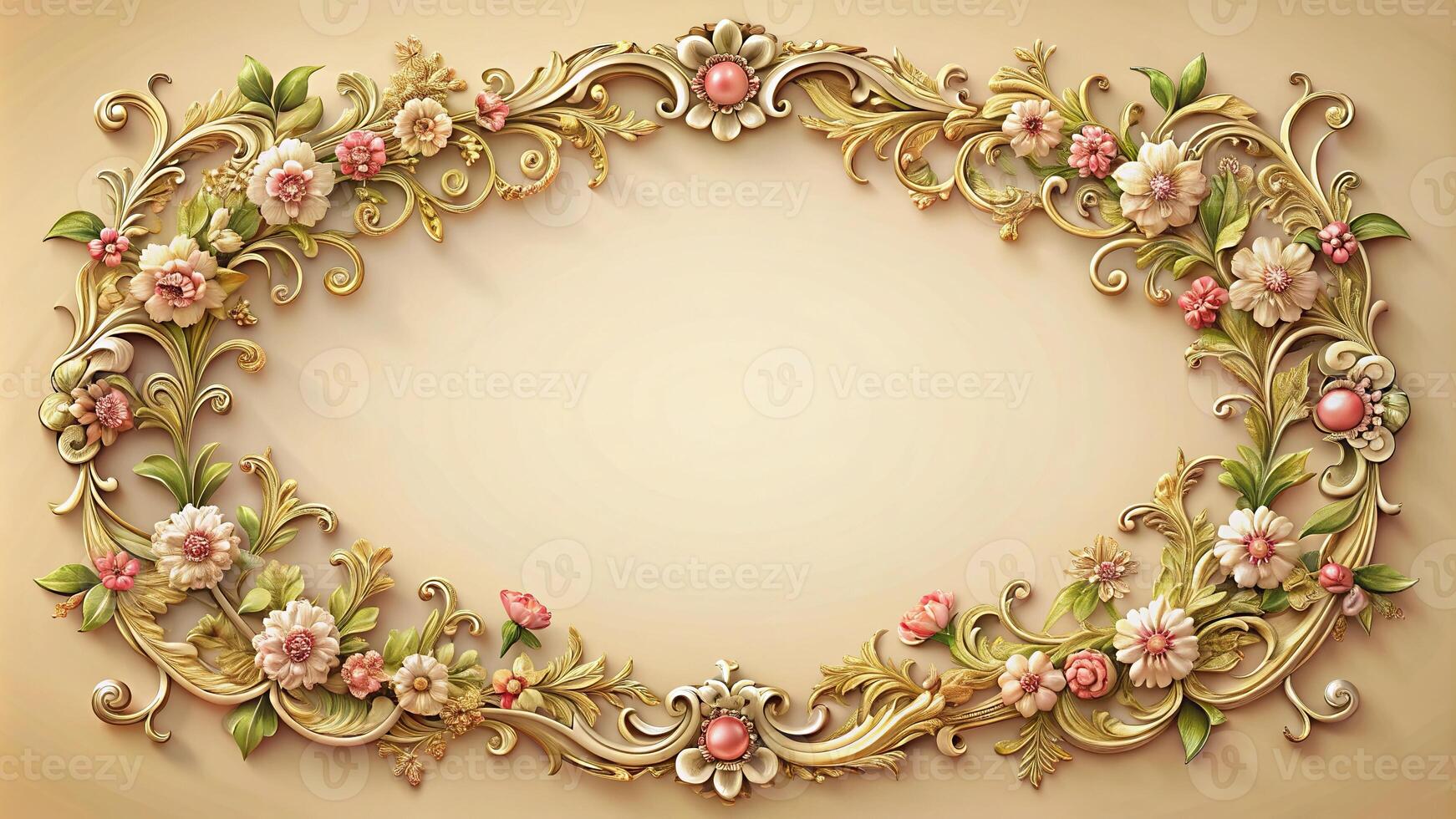 Luxurious floral decorative frame with panoramic design photo