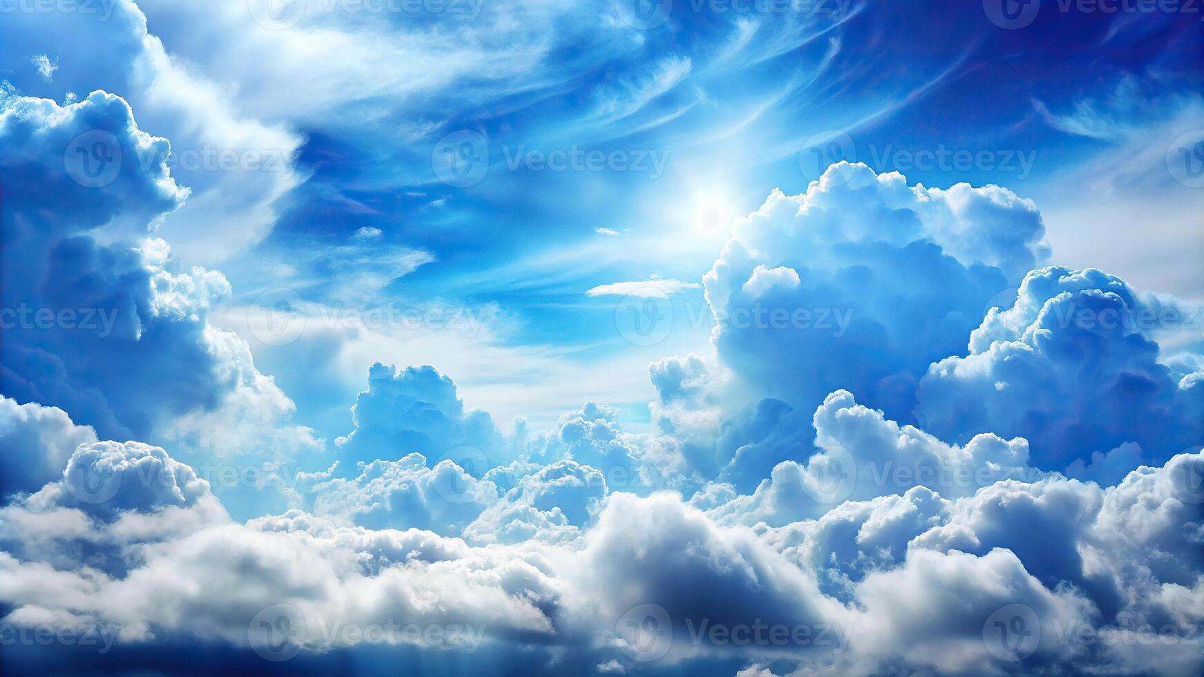 Macro closeup of cloudy sky with white clouds in blue heaven photo