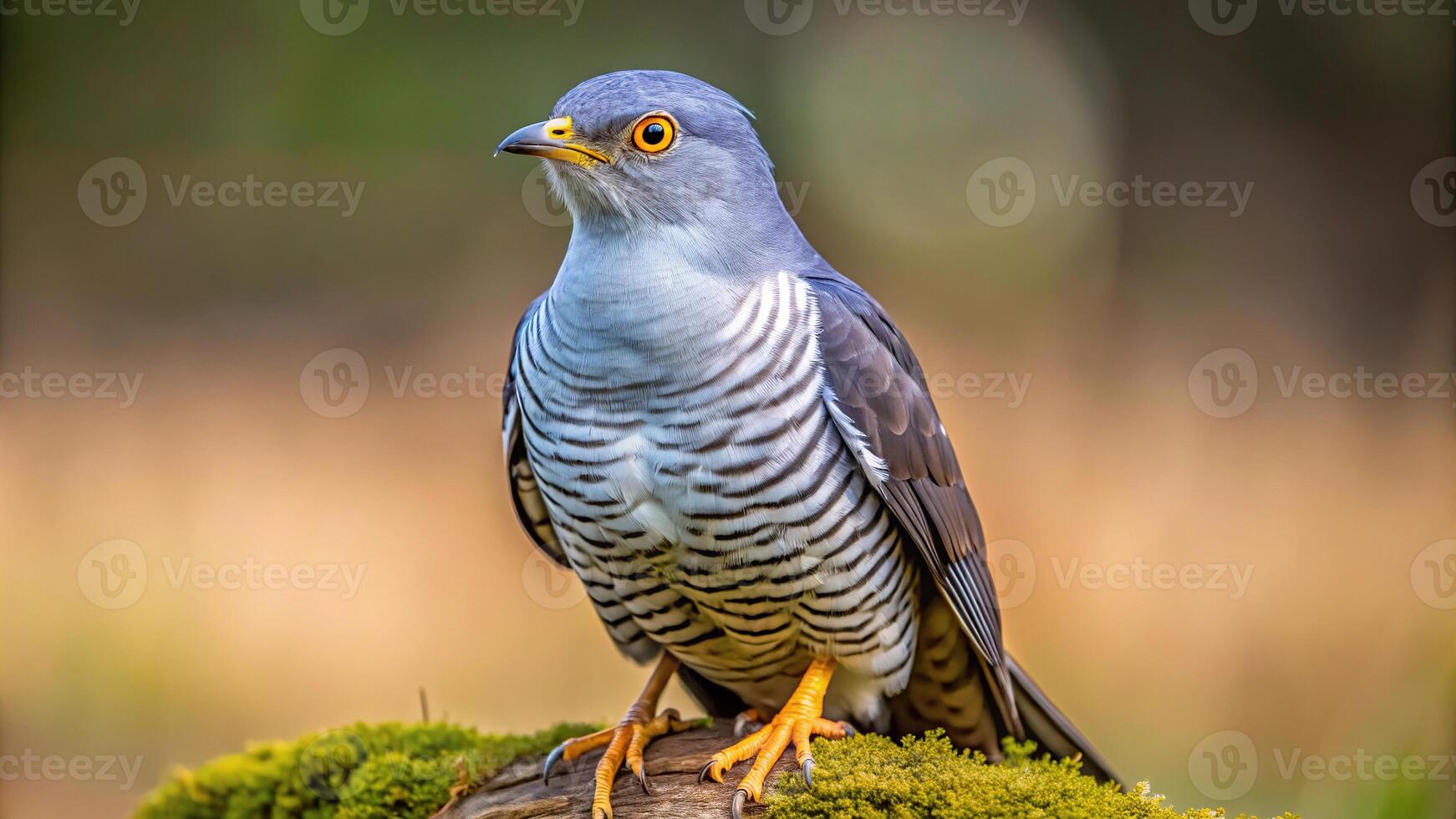 Medium Shot of Colin the Cuckoo perched on a branch in Thursley Nature Reserve, Surrey photo