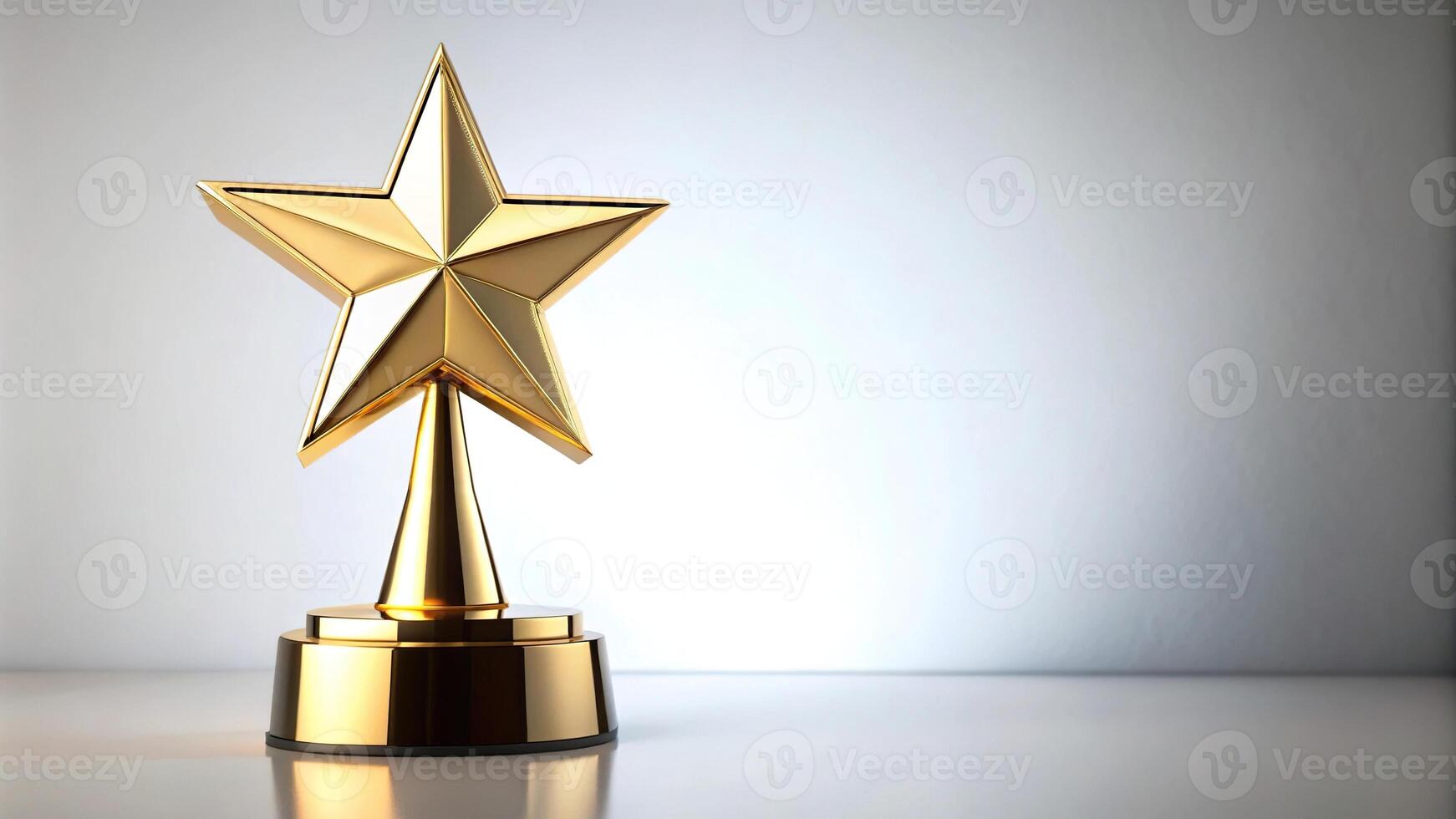 Macro golden star award trophy on white background photo