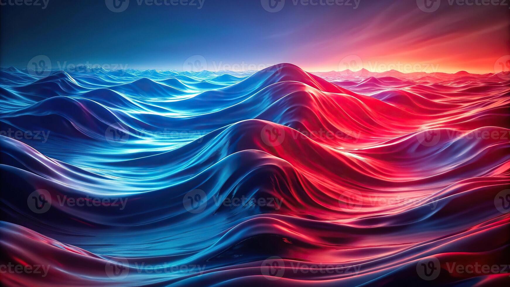 Medium shot of red and blue waves dancing in harmony photo