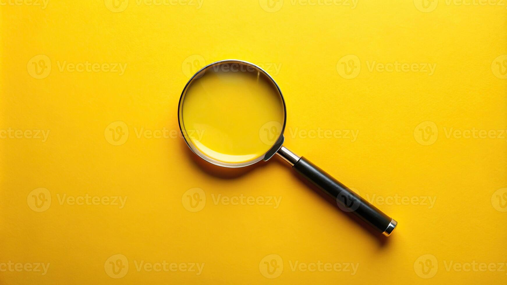 Magnifying glass on yellow background with copy space photo