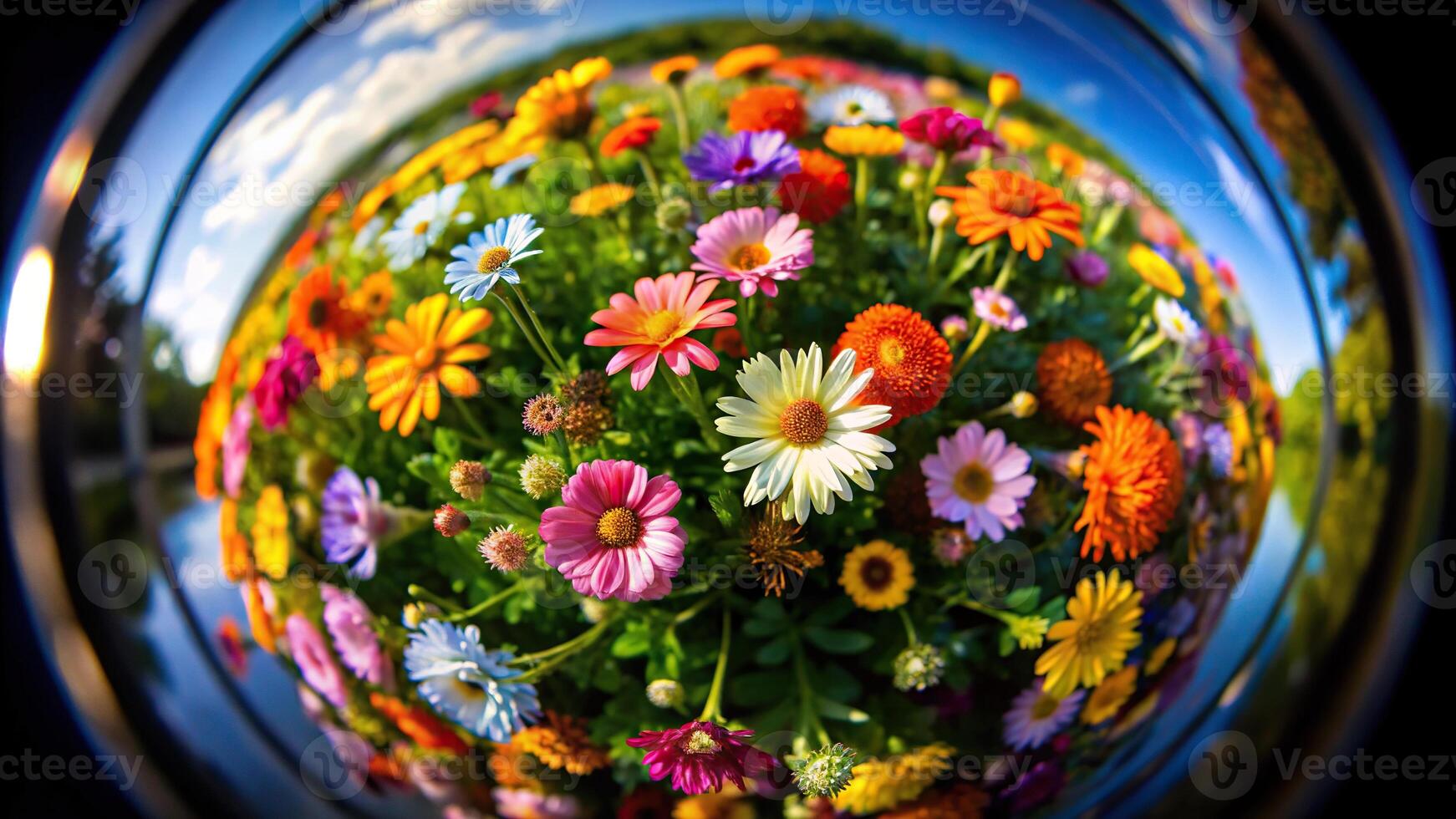 Macro close-up of small colored flowers on plants, colorful world of nature flora background and textures, color mixing photo