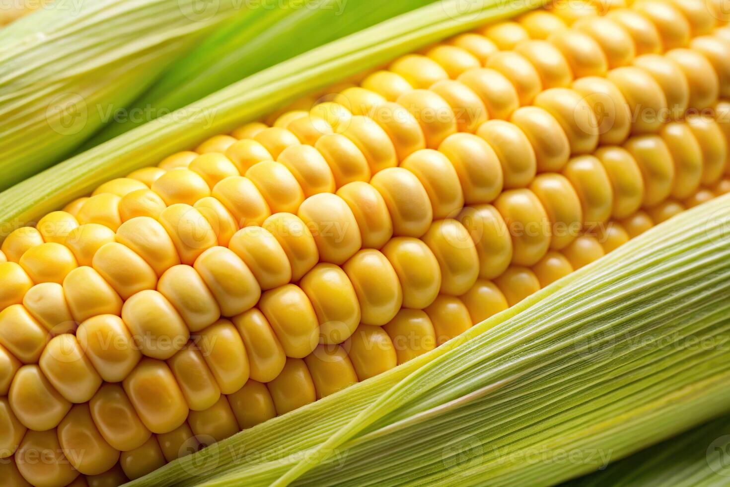 Macro shot of a corn stalk with a yellow kernel on top photo
