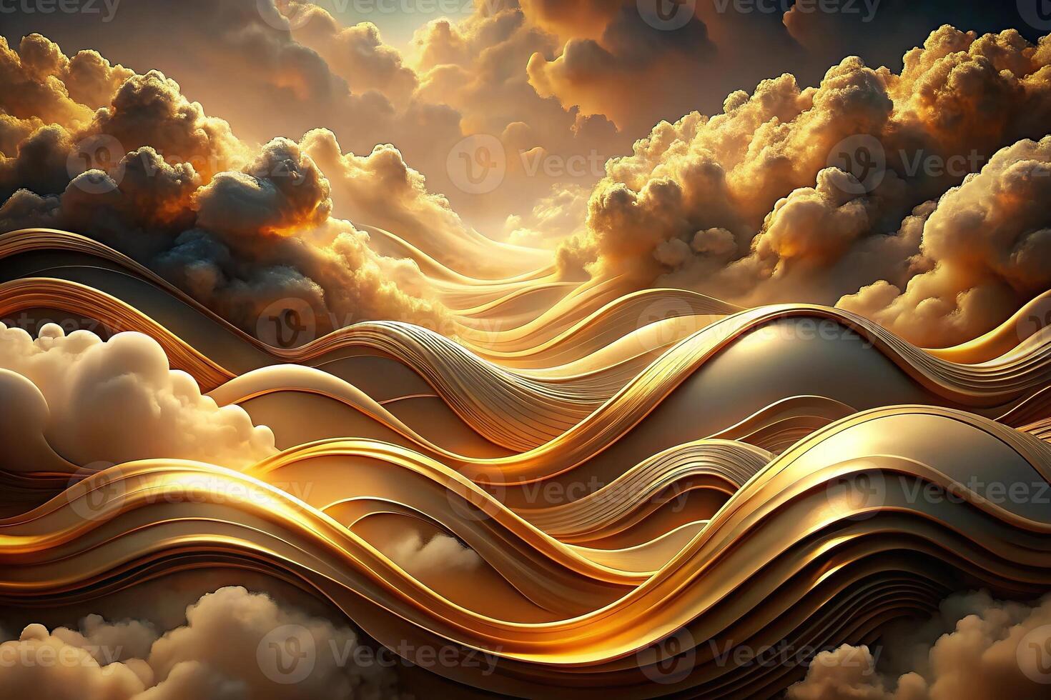 luxury abstract background painted wavy clouds warm muted tones gold accents photo