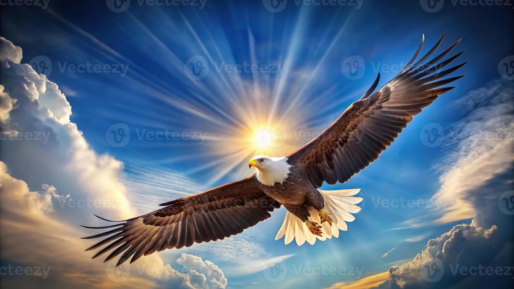 majestic eagle soaring across blue sky photo
