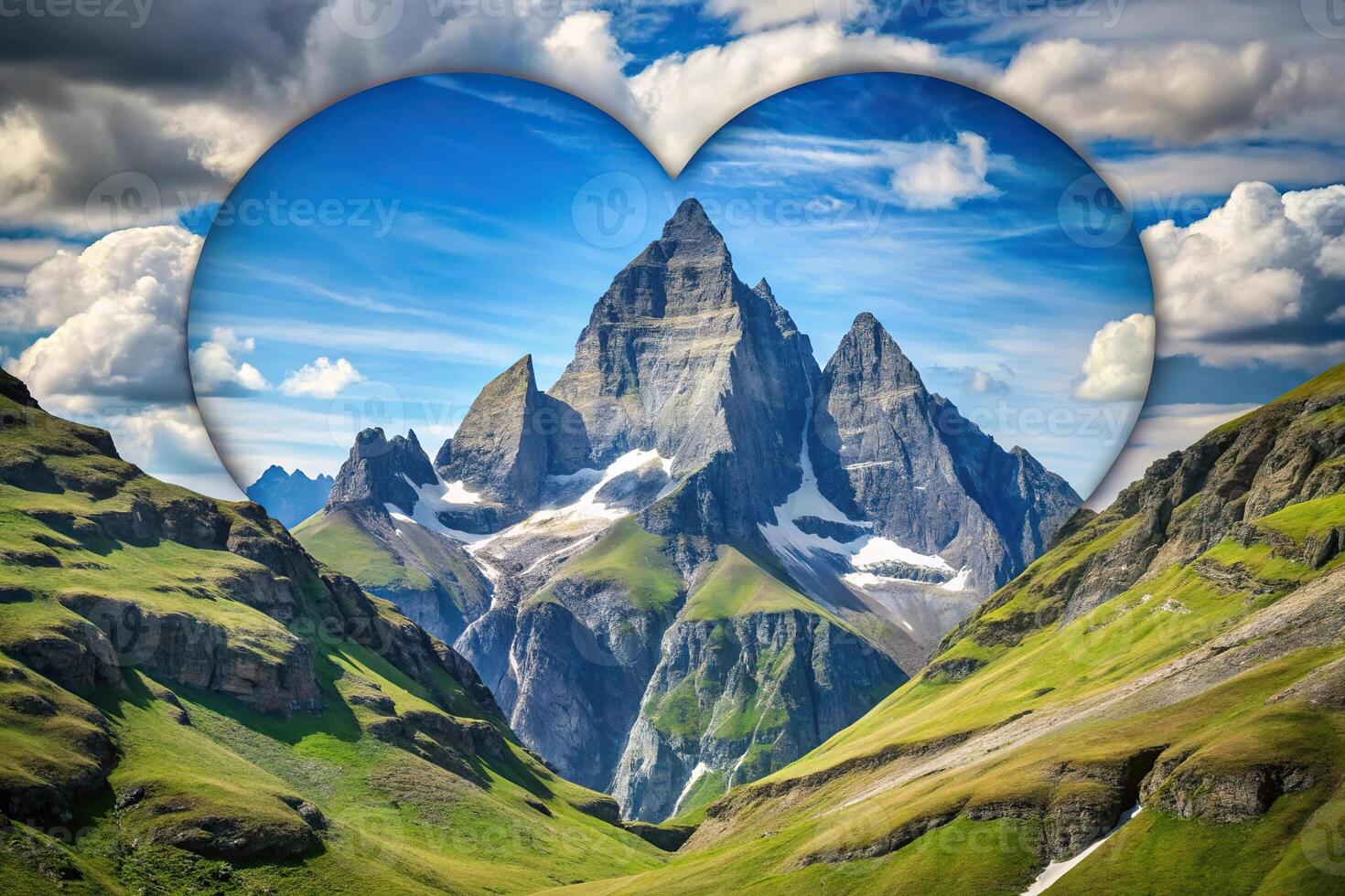 majestic heart shaped mountain nestled in rugged mountain range photo