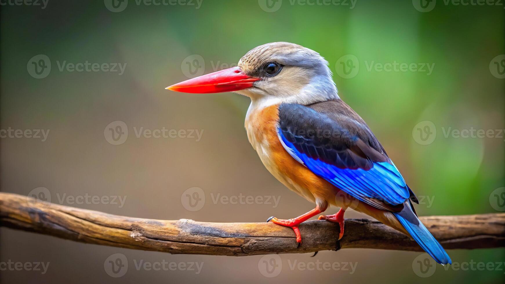 Macro Grey Headed Kingfisher Halcyon leucocephala perched on a branch photo