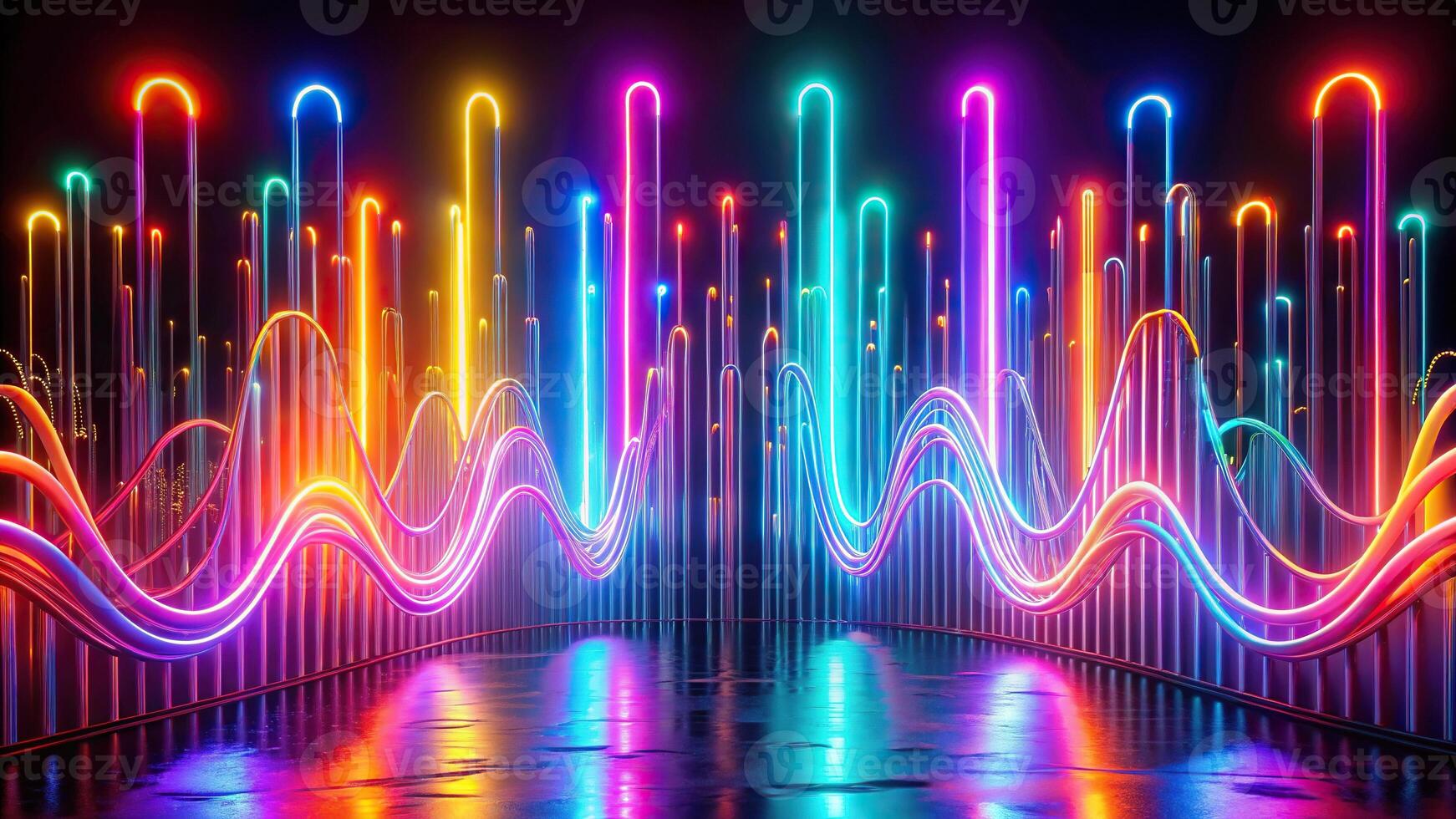 Macro abstract backgrounds with neon cascades and tube waves photo