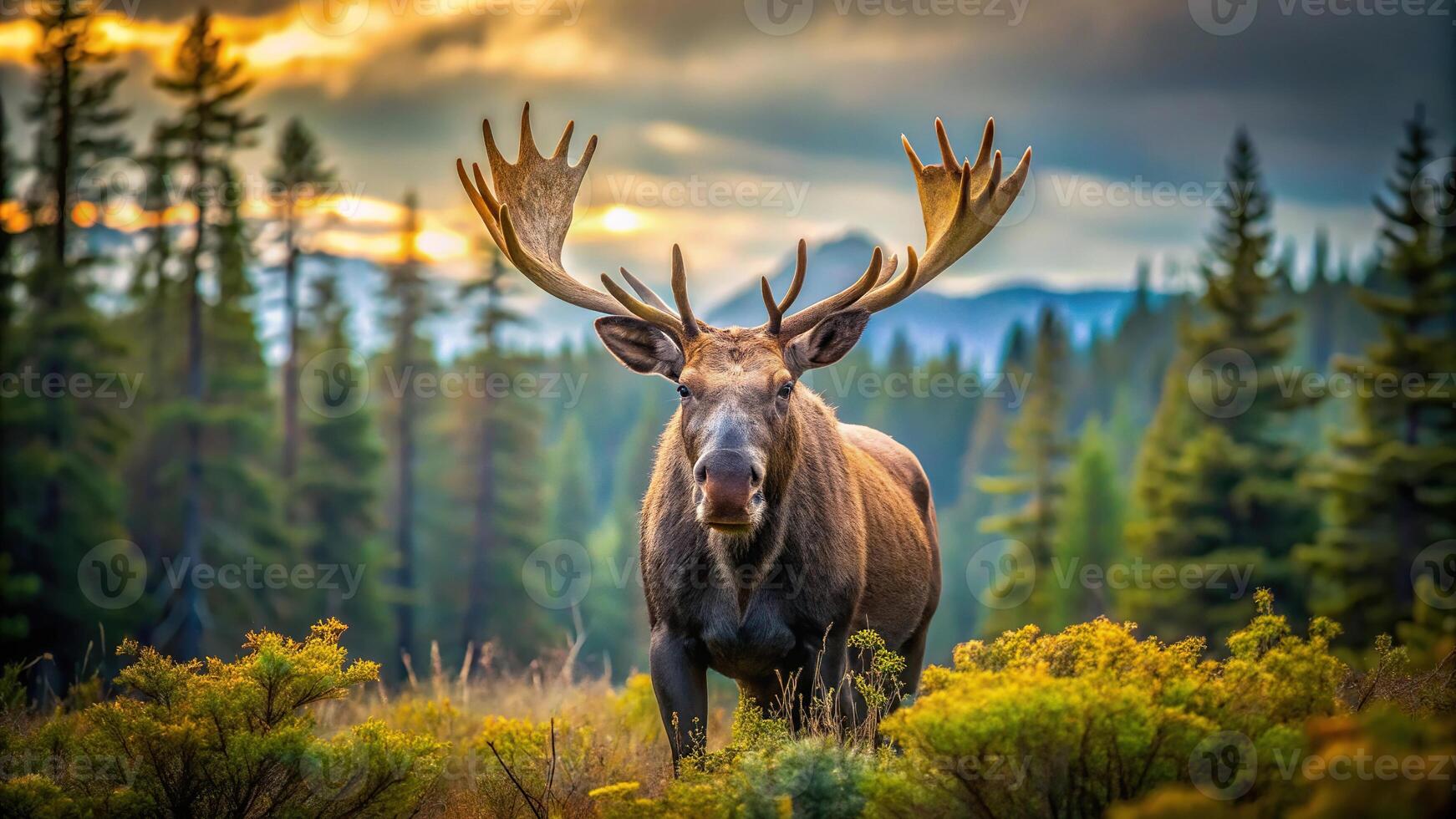 Majestic moose in wilderness, showcasing strength and solitude photo