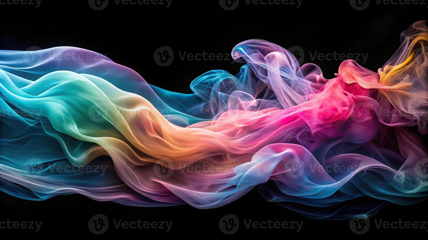 Macro abstract ethereal wispy flowing pastel colored smoke or silk fabric on a black background photo