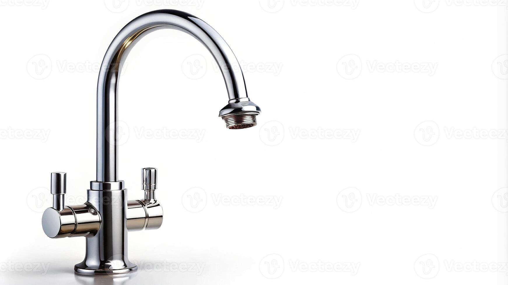 Panoramic water tap chrome plated metal faucet isolated on white background photo
