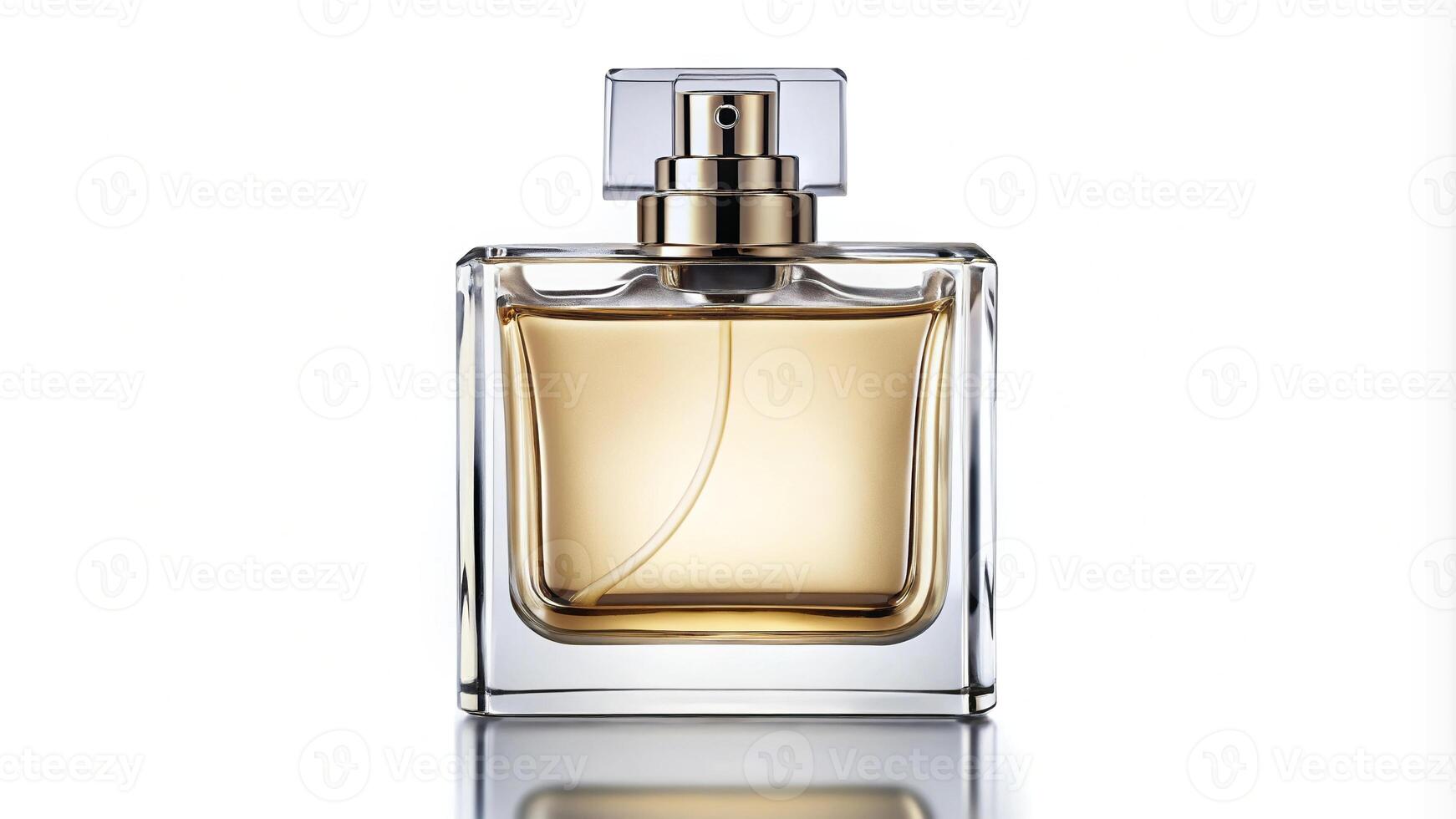Perfume bottle with blank label being splashed by water in symmetrical composition photo