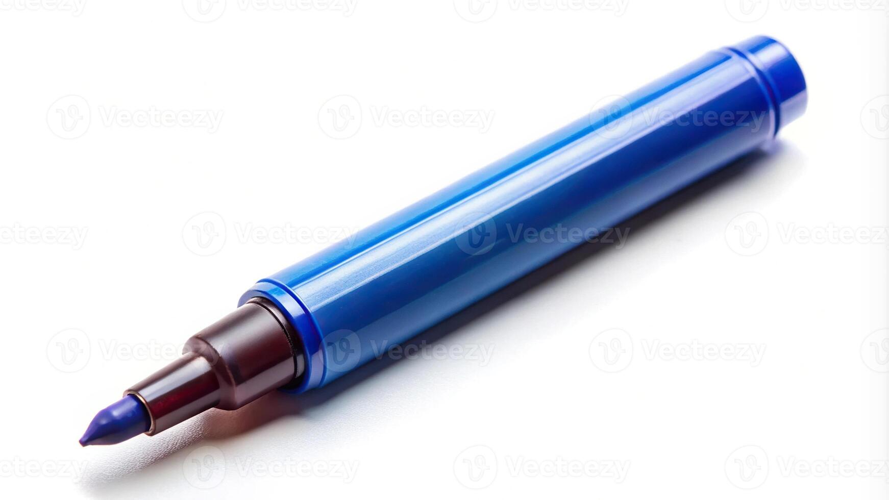 Permanent marker flat lay with cap off to the side isolated on white background aerial view photo