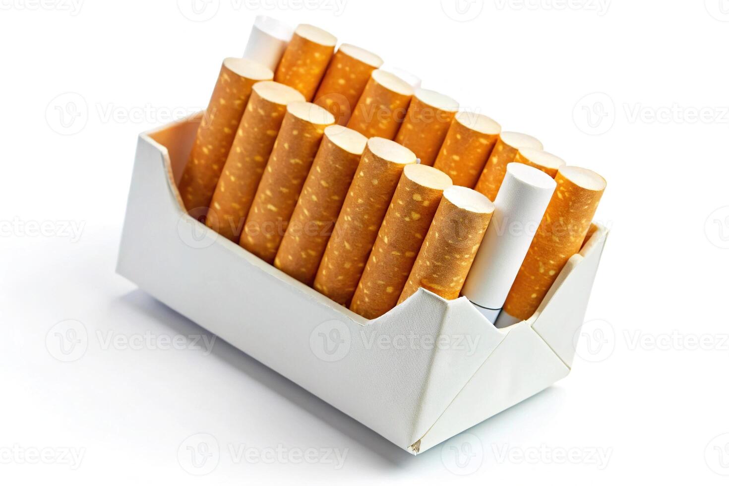 Pack of cigarettes isolated on white background in fisheye perspective photo