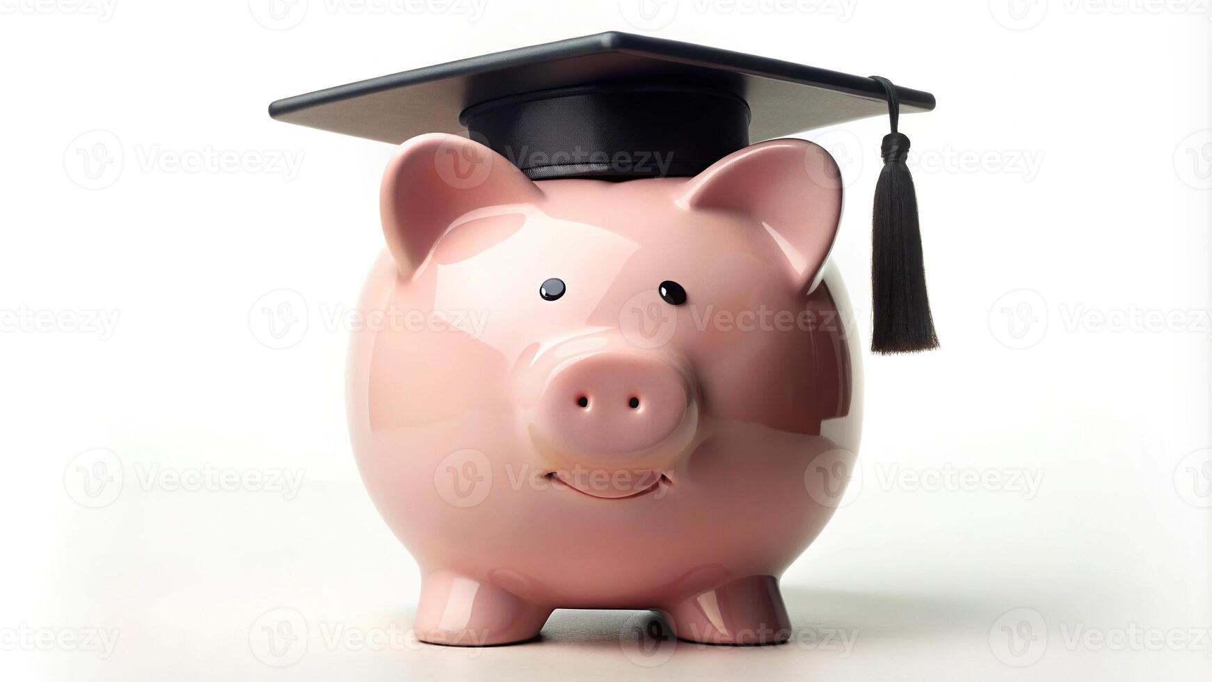Piggy bank with graduation cap saving money for education photo