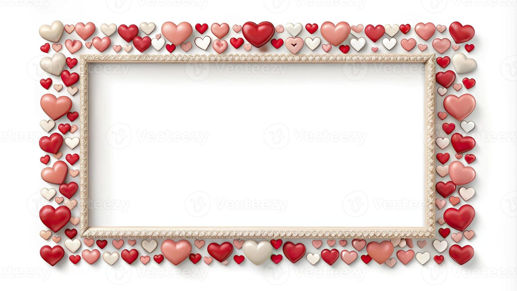 Panoramic empty frame decorated with hearts photo