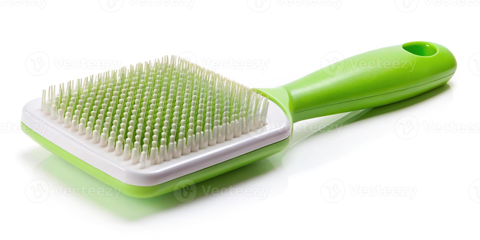 Photo of plastic pet grooming brush with white background in forced perspective view