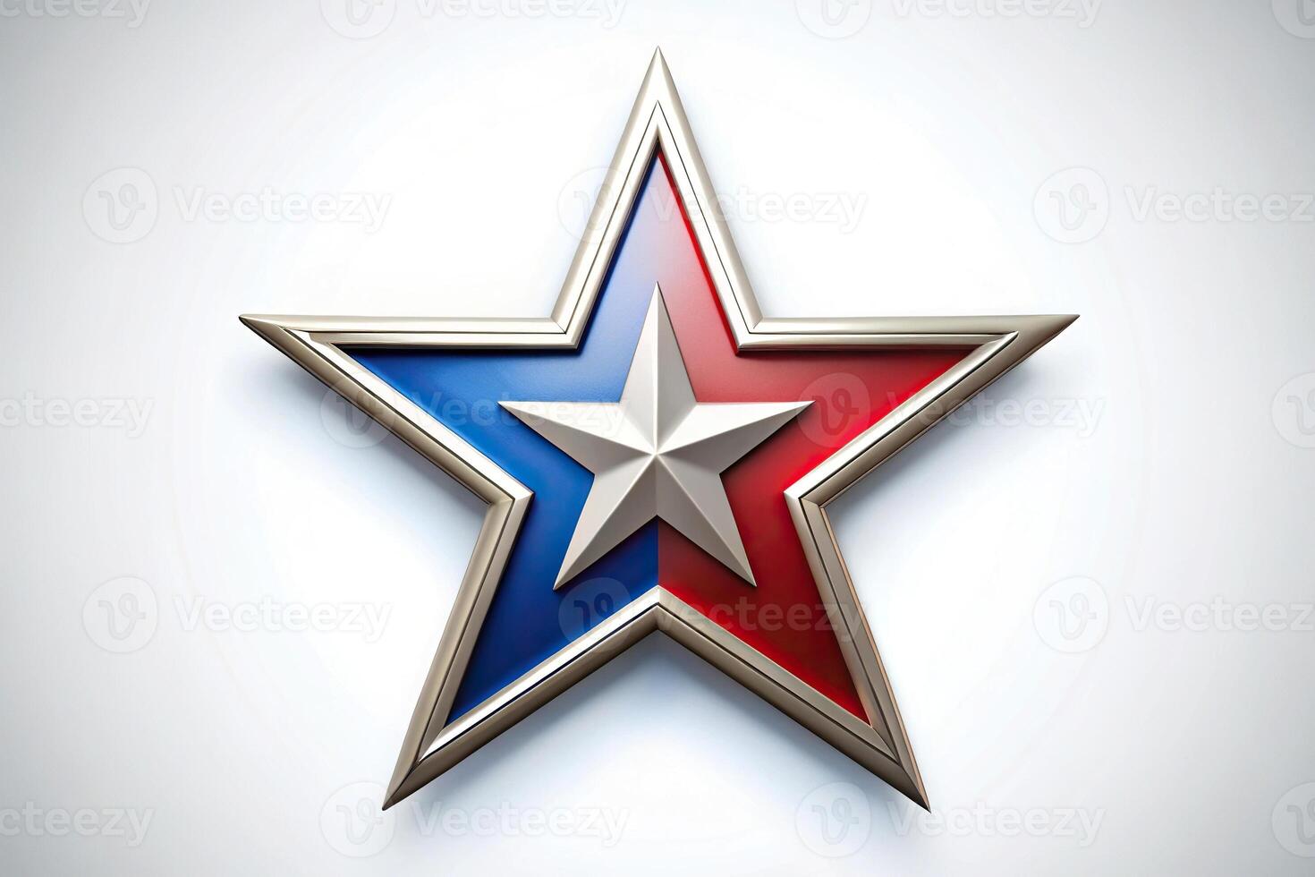 patriotic emblem with red, white, and blue stars against blue sky photo