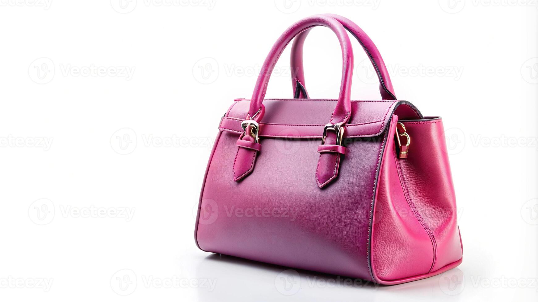 Pink asymmetrical handbag isolated on white background photo