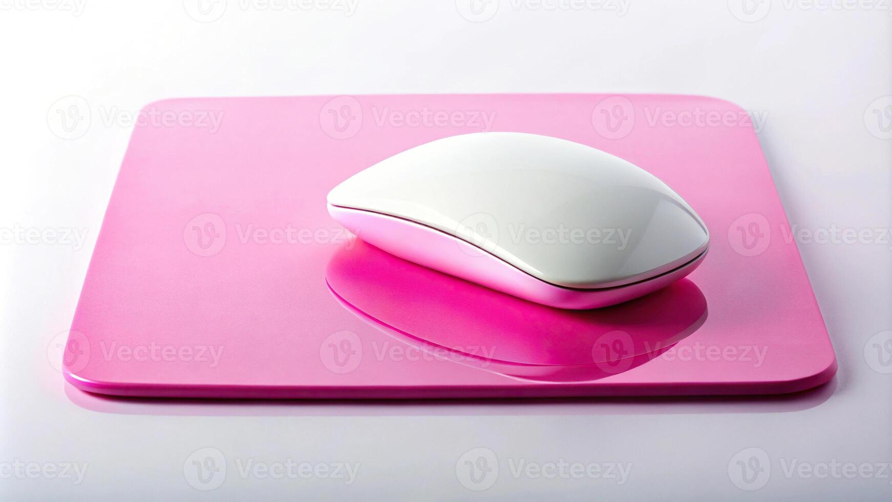 Pink mouse pad with white mouse reflected photo