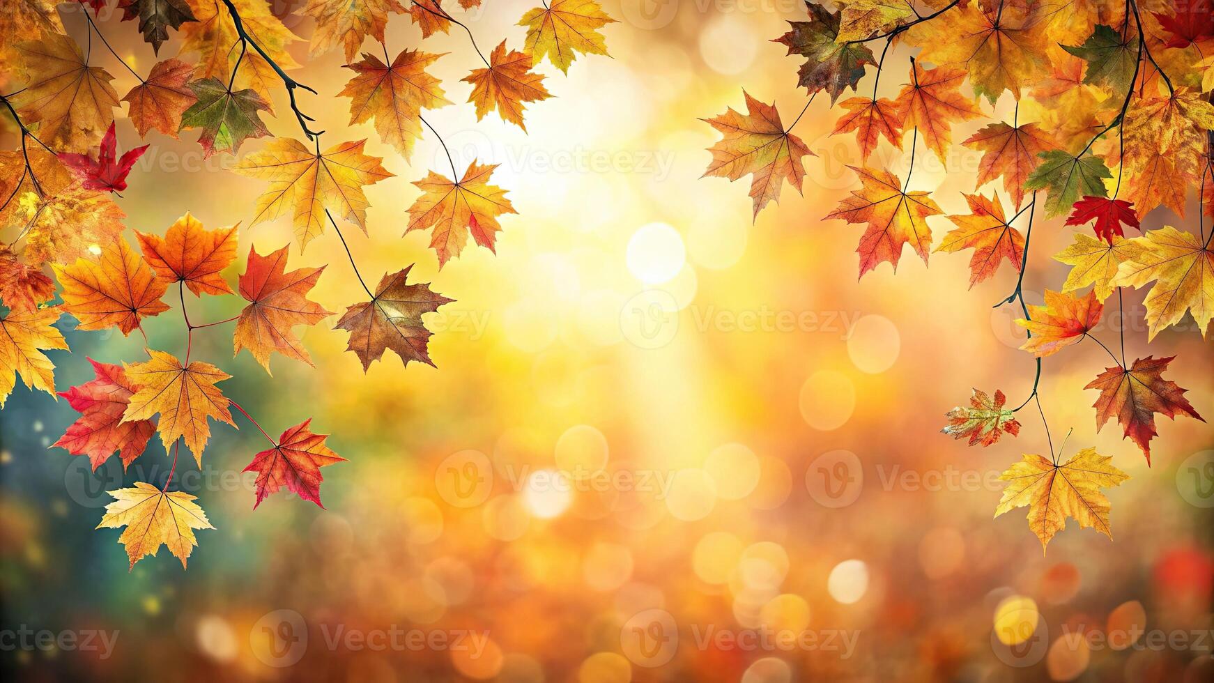 Panoramic autumn season abstract background with falling leaves photo