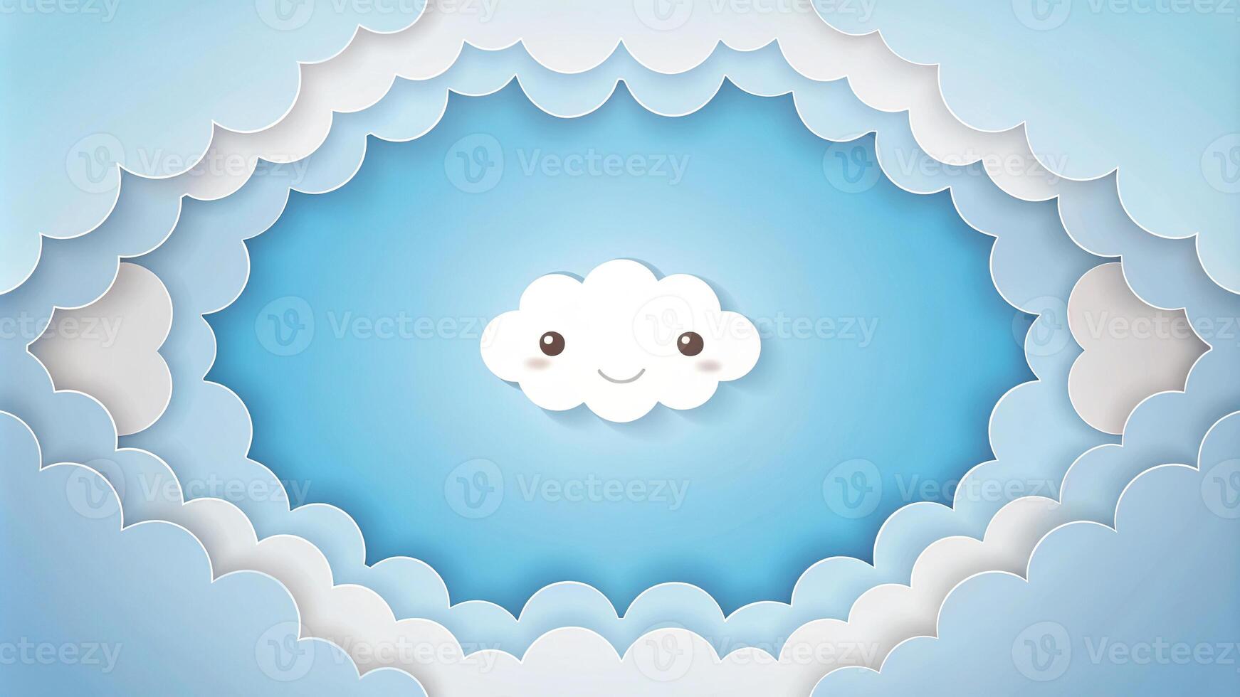 Paper cut style illustration of a cute cloud in bright sky viewed from a worm's eye view angle photo