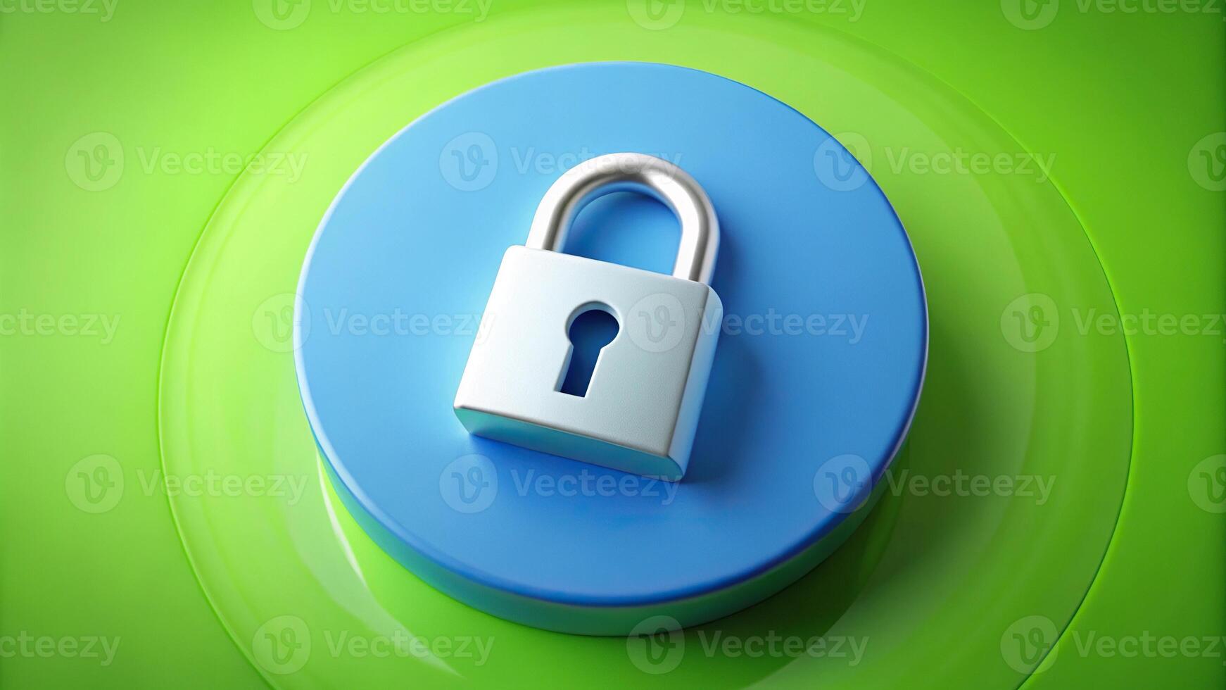Padlock with unique angle on green circle background photo