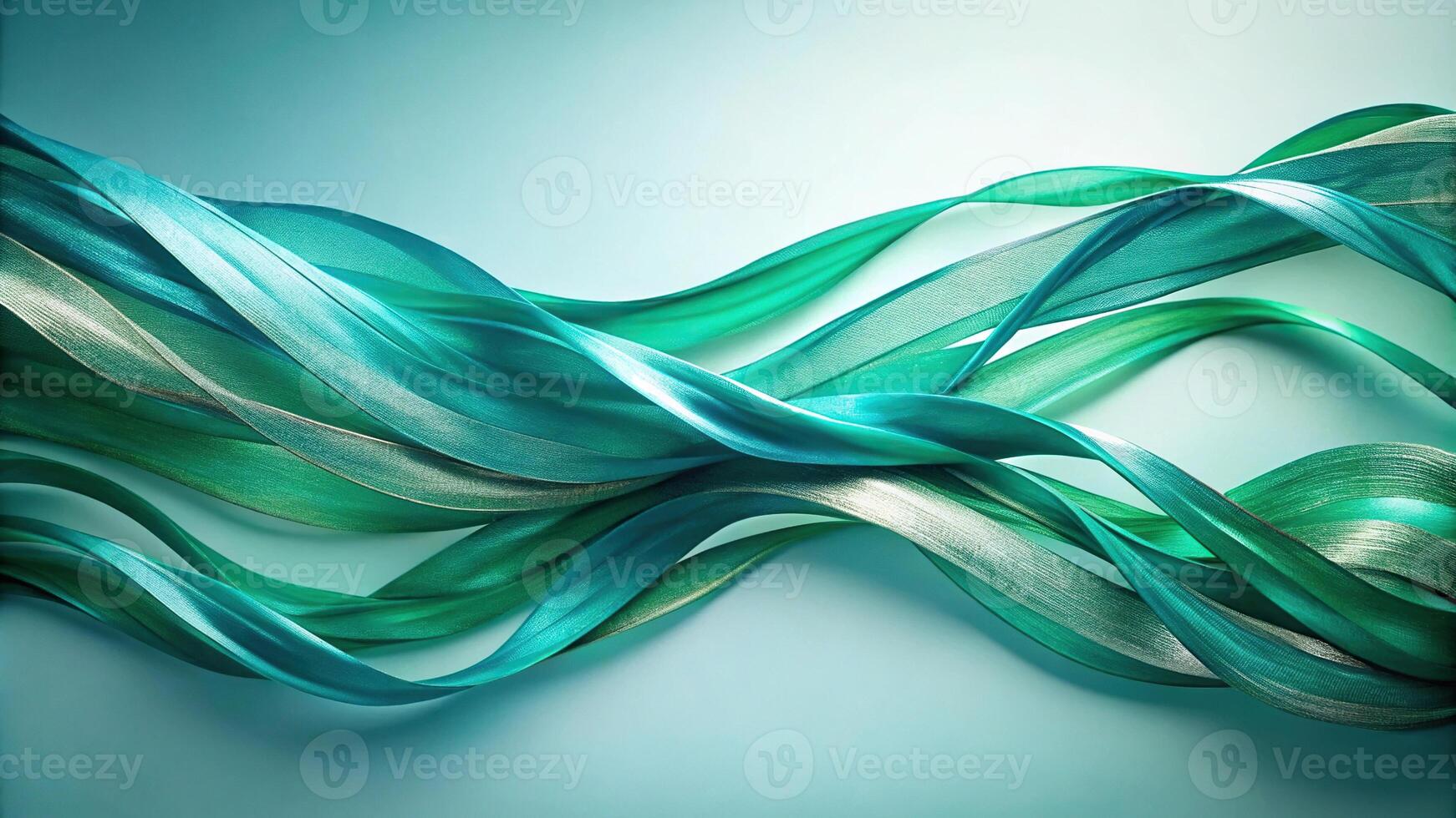 Paint flowing teal and green ribbons on canvas photo