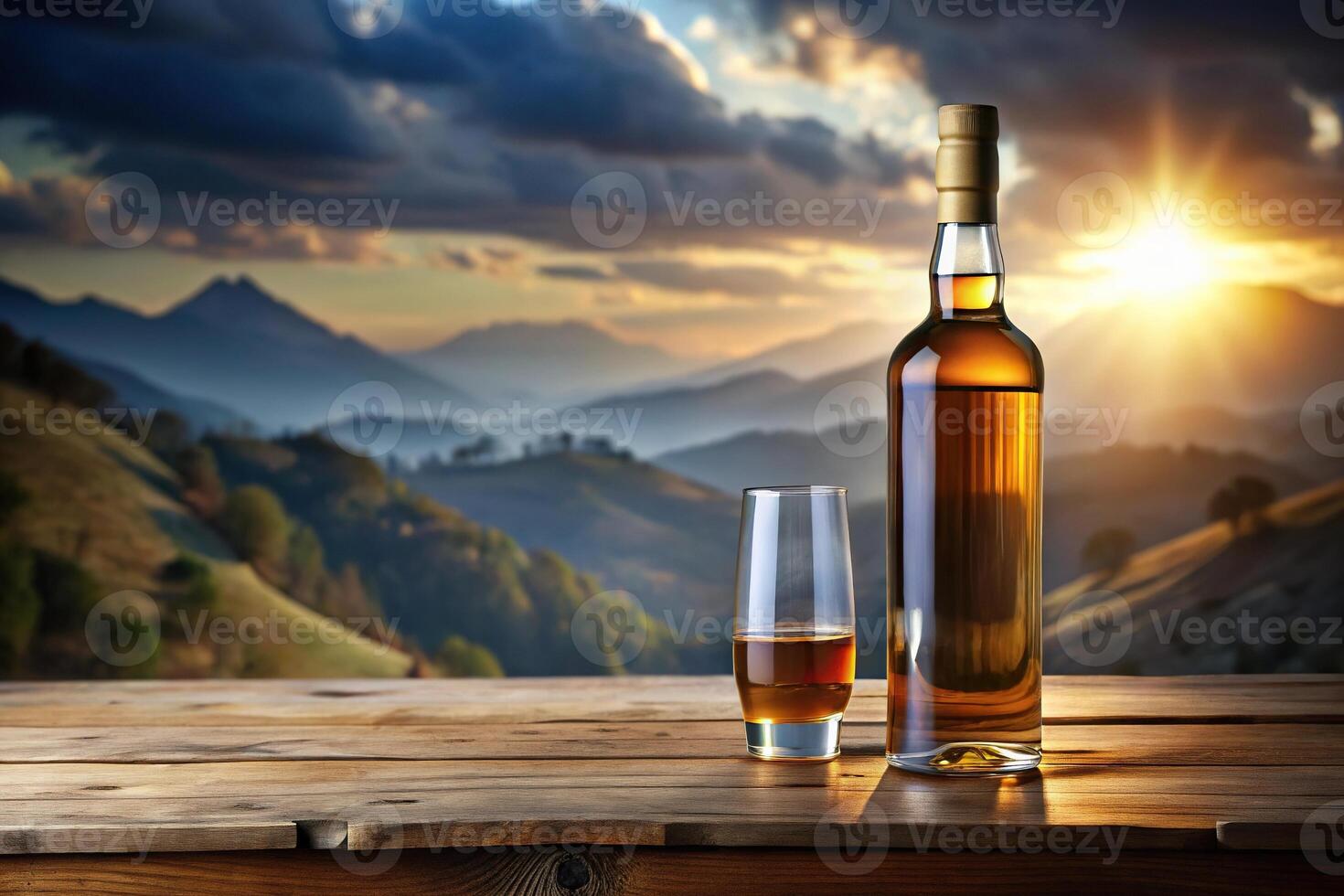 Panoramic view of a bottle of The Macallan single malt scotch whisky on a white background photo