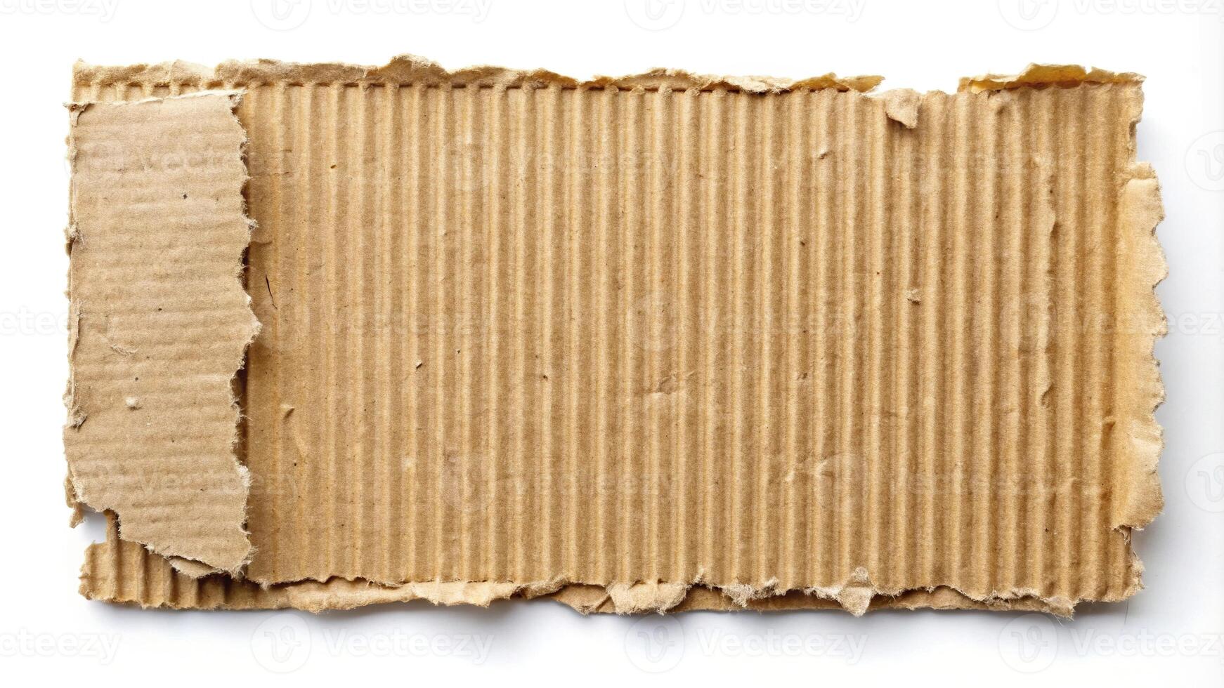 Piece of torn corrugated cardboard on white background photo