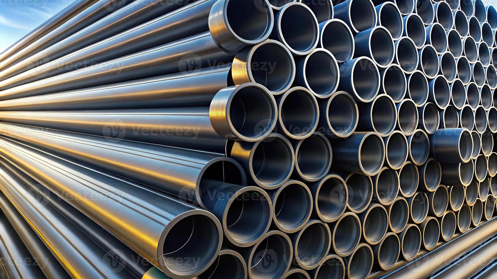 Pile of black HDPE pipes for water transportation photo