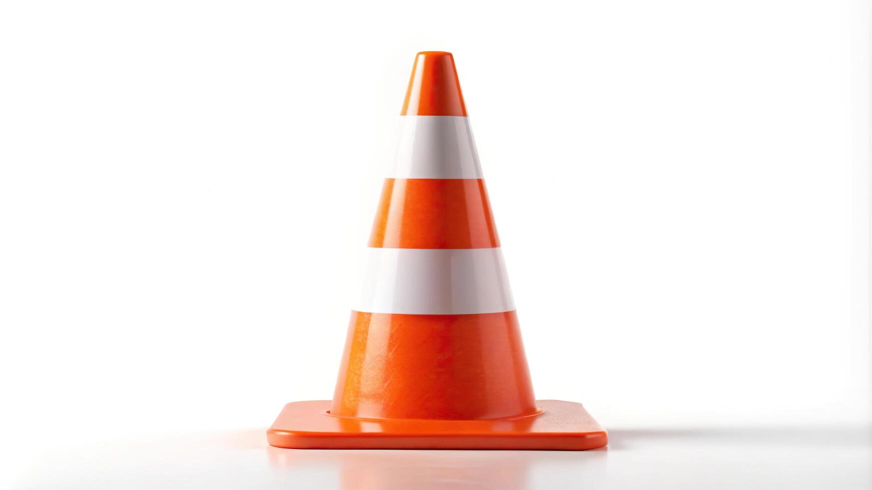 Plastic orange road cone isolated on white background aerial view photo