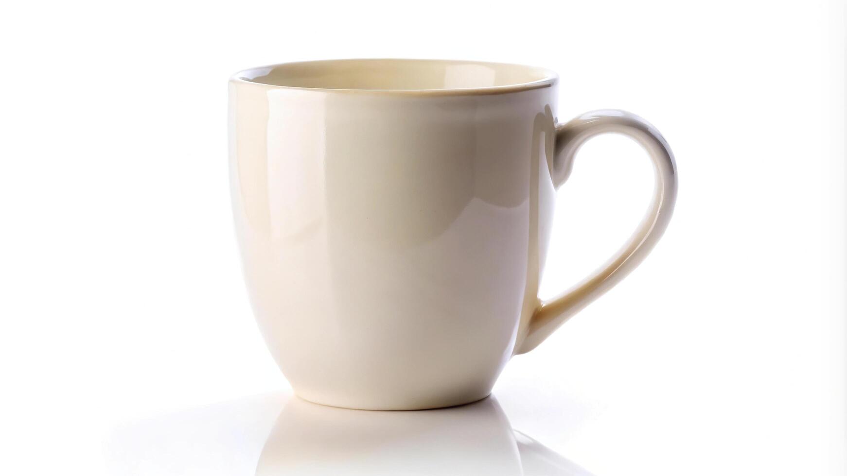 Porcelain mug cup for coffee and other beverages isolated on white background photo