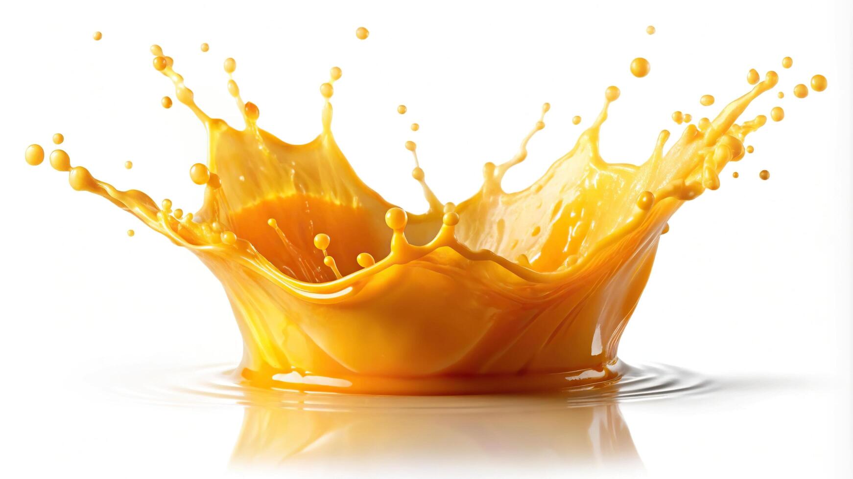 Refreshing long shot of orange juice splash on white background photo