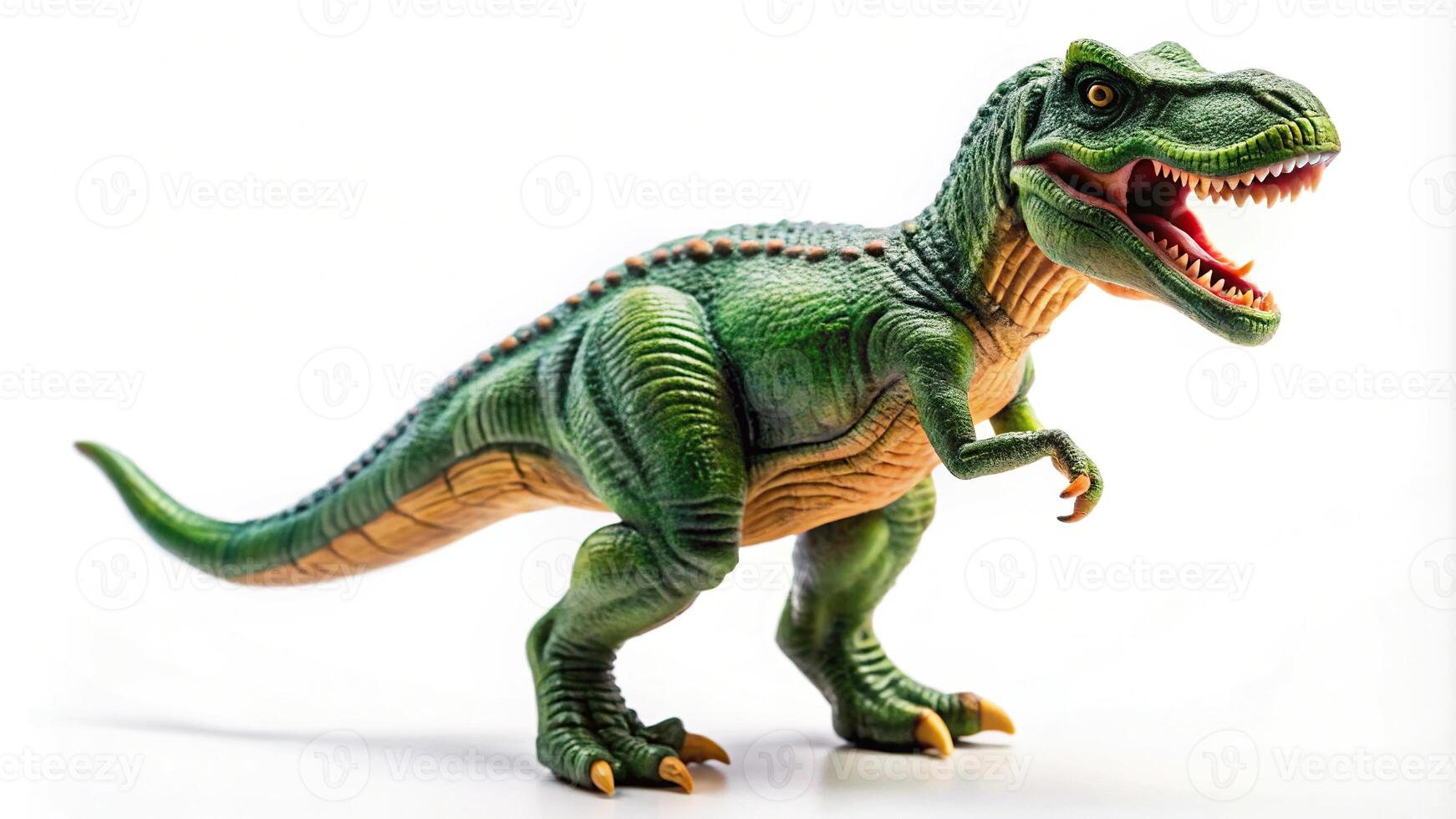 Plastic dinosaur toy isolated on white background photo