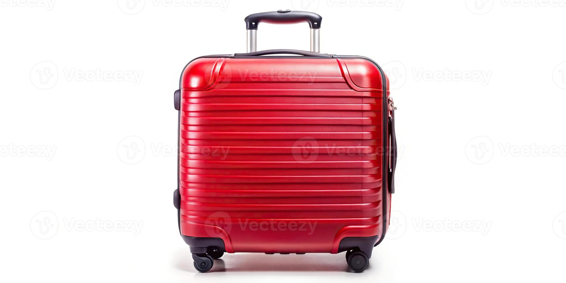 Red hard shell suitcase with wheels and handle ideal for travel isolated on white background photo