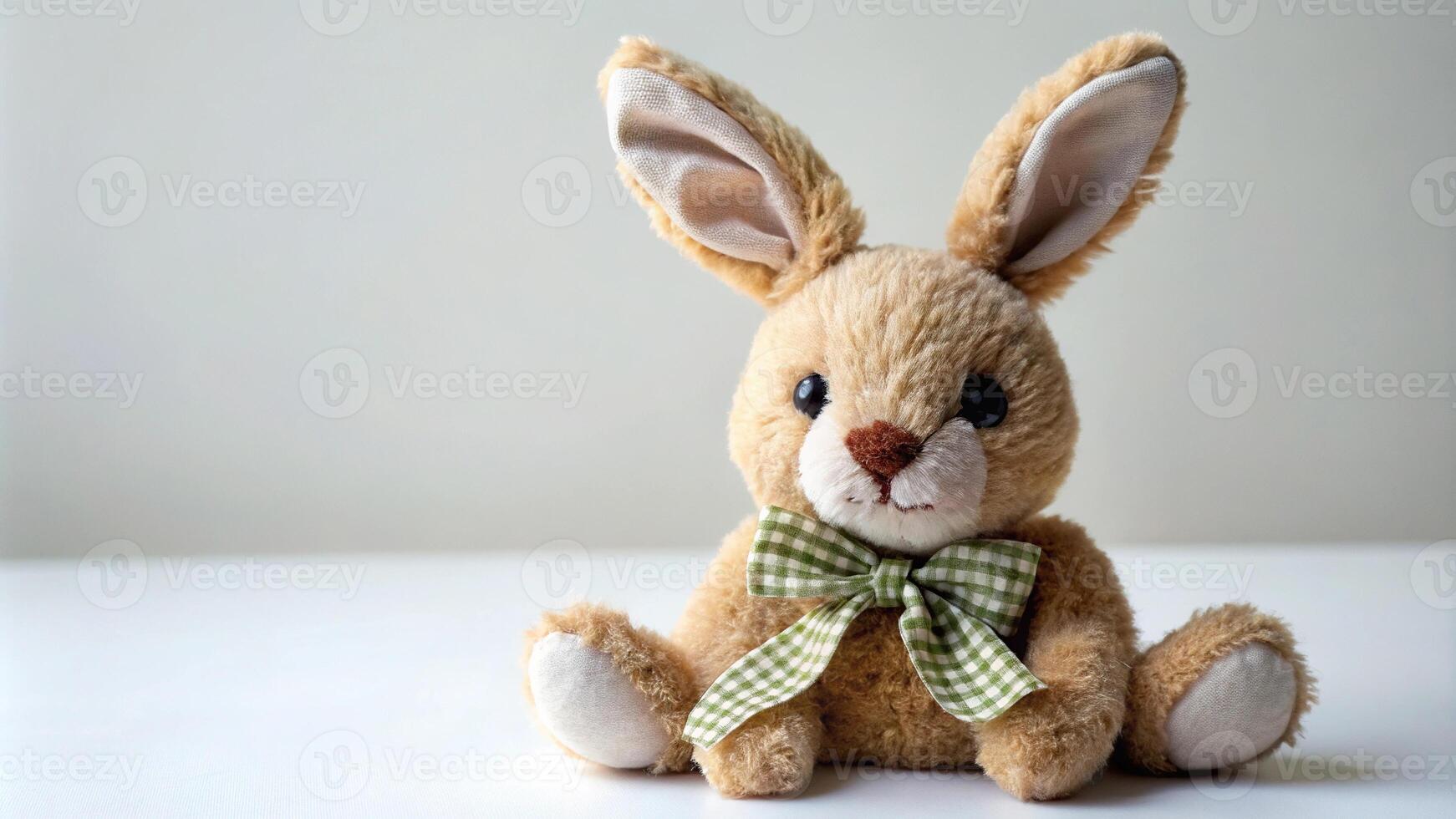 Plush hare with tilted angle and bow photo