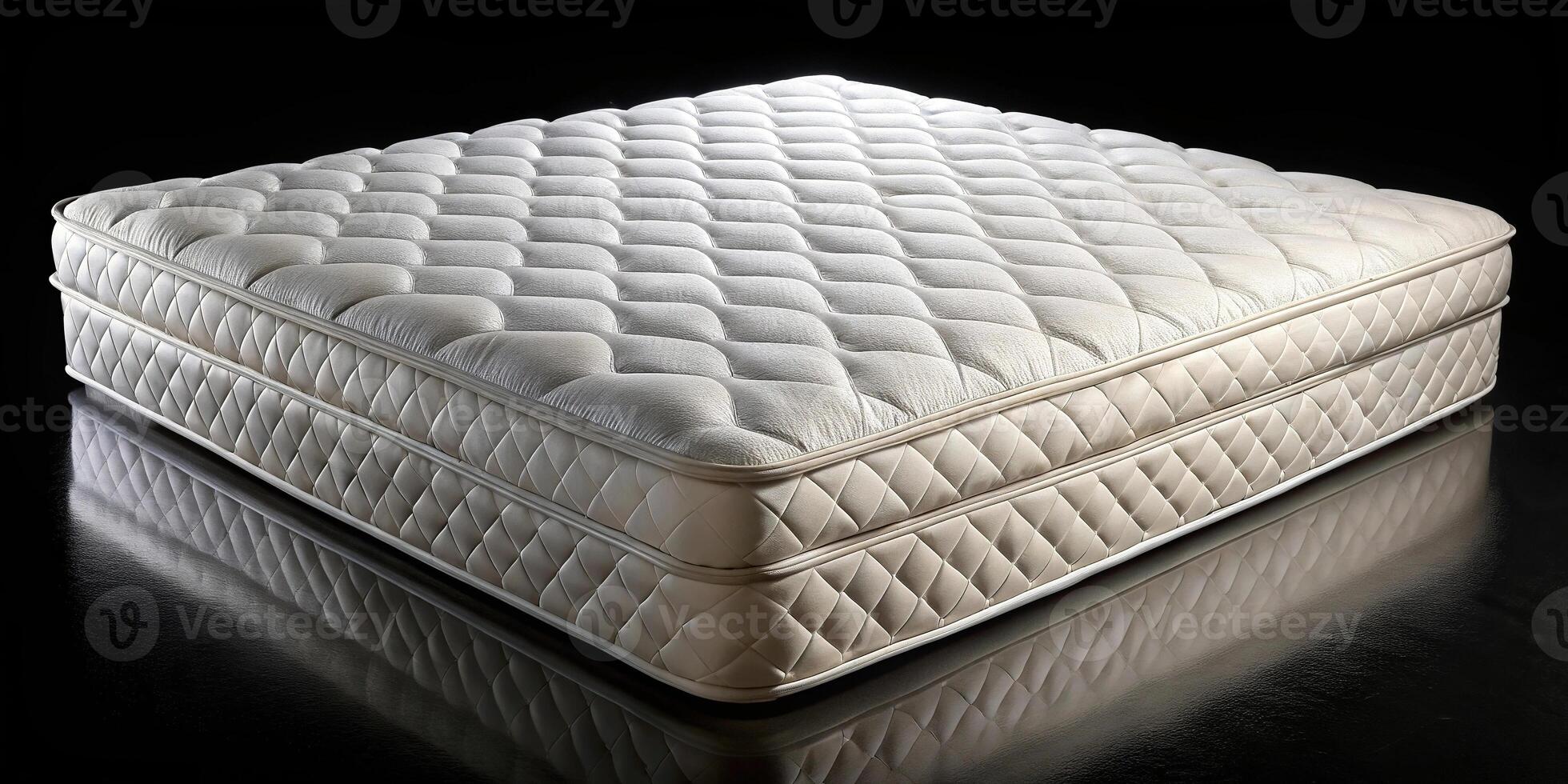 Plush white mattress on black background for cozy sleep photo