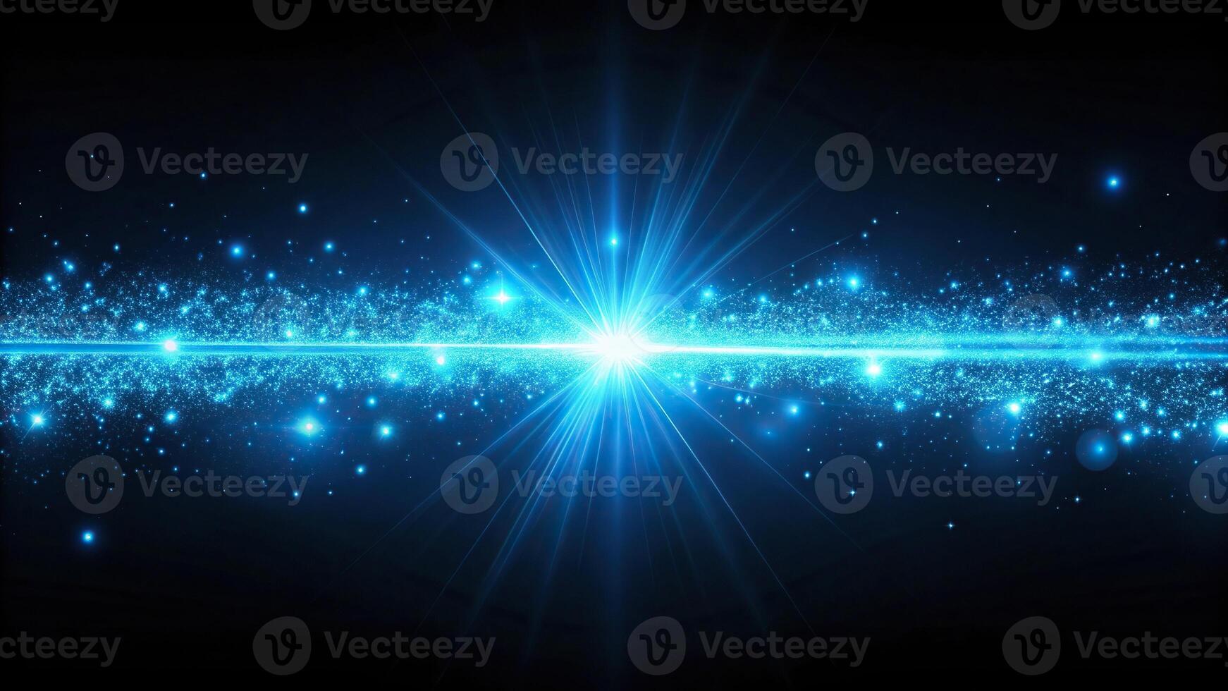 Realistic illumination of asymmetrical blue light streaks on black background photo