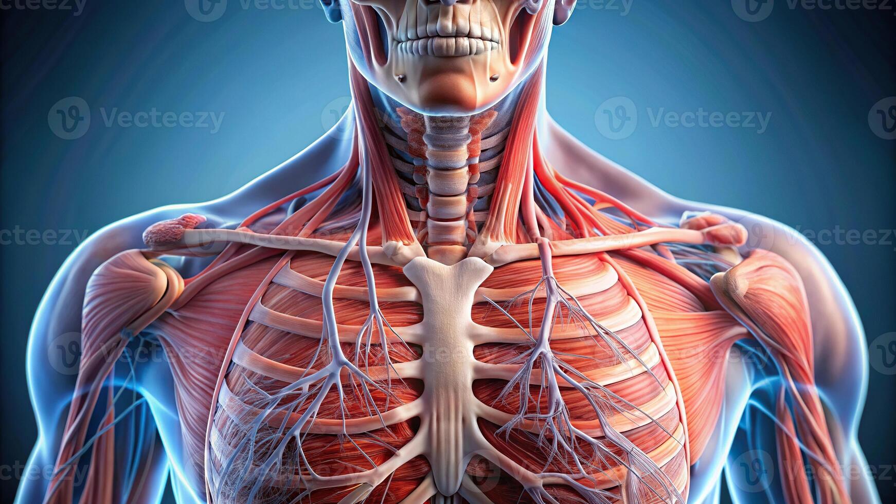 Respiratory muscles wrapping around lungs in extreme close-up view photo