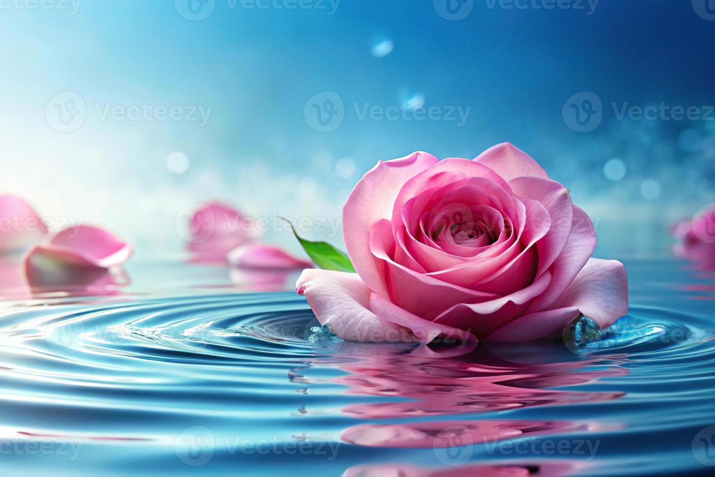 Pink roses reflecting on water creating abstract background photo