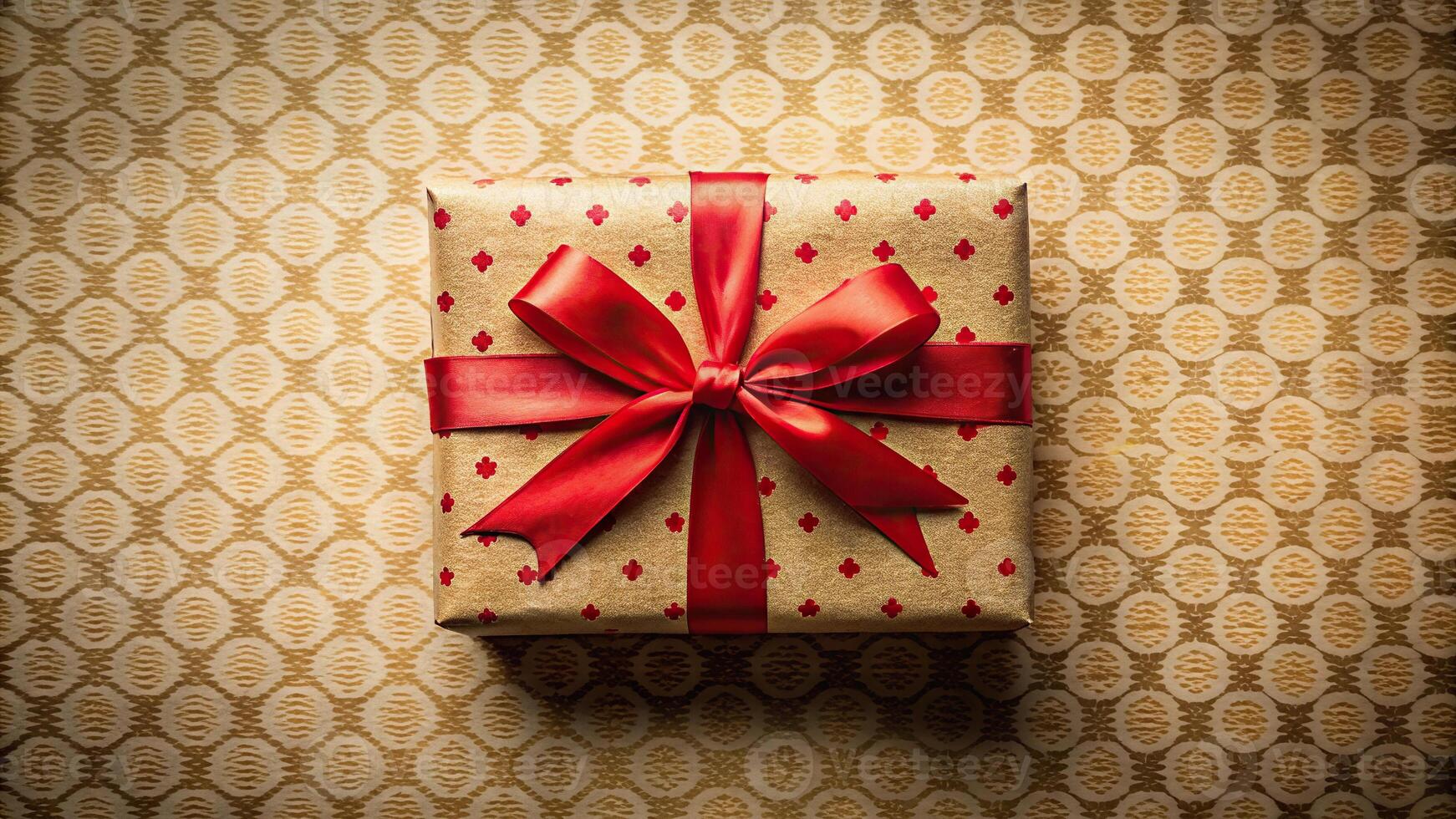 retro gift wrapped with red bow nostalgic charming photo