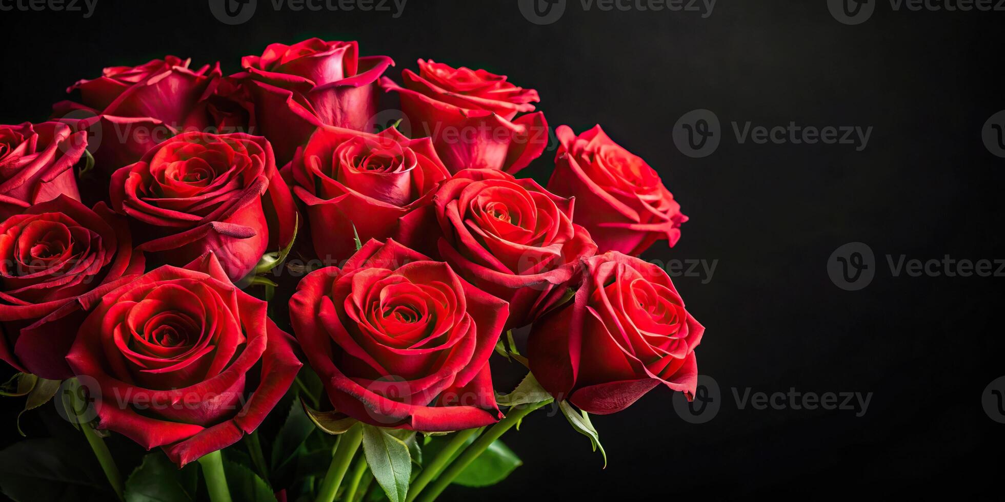 Red roses bouquet on black background with leading lines photo