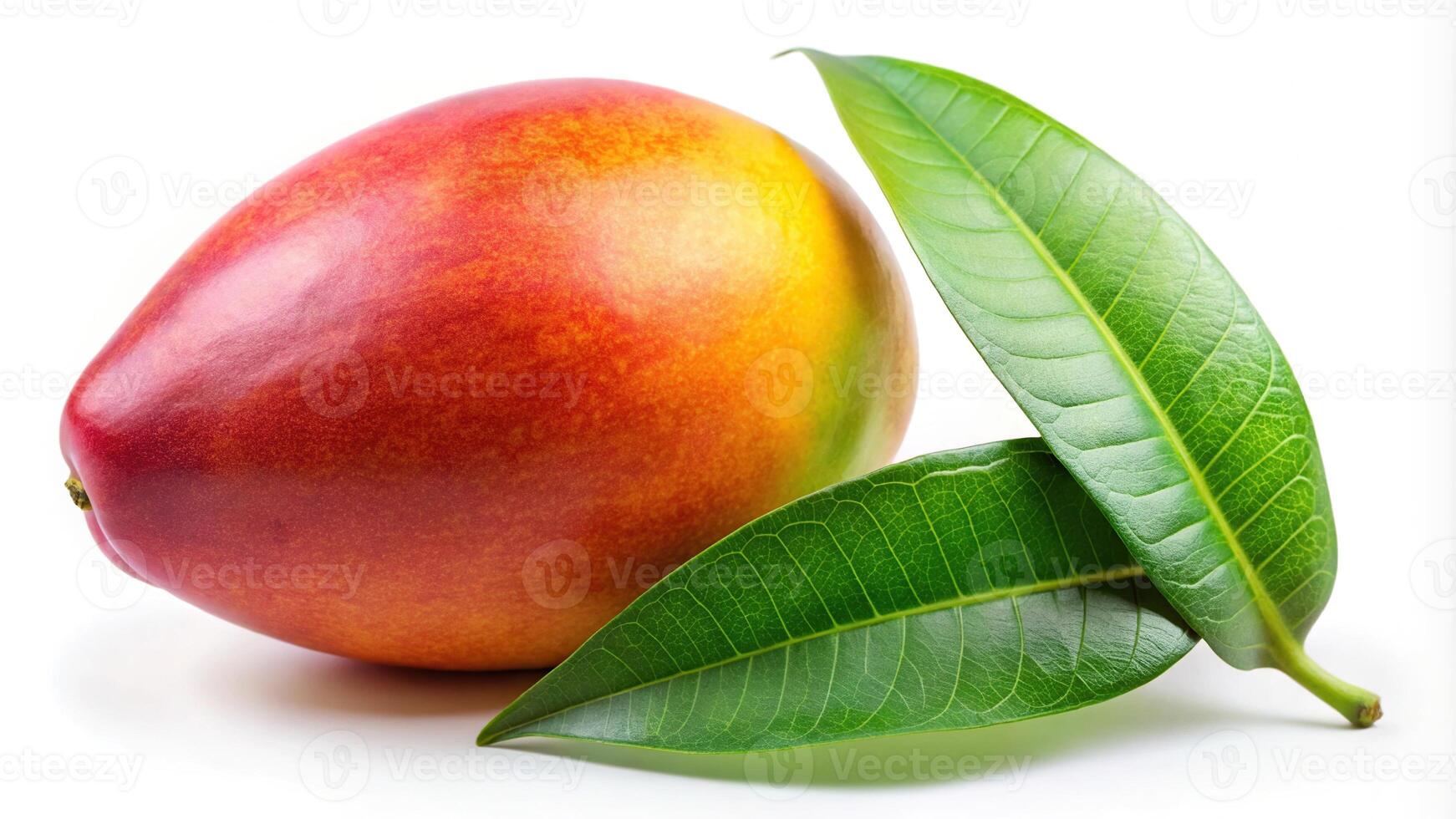 Ripe mango with leaf isolated on white background photo