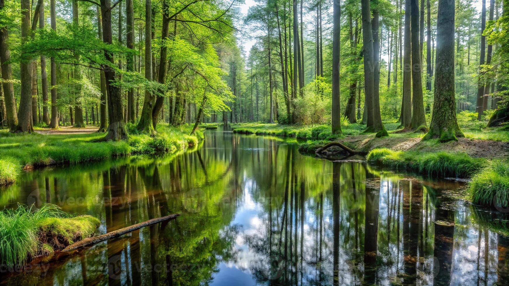 Polish part of Bialowieza Forest with tilted angle perspective photo