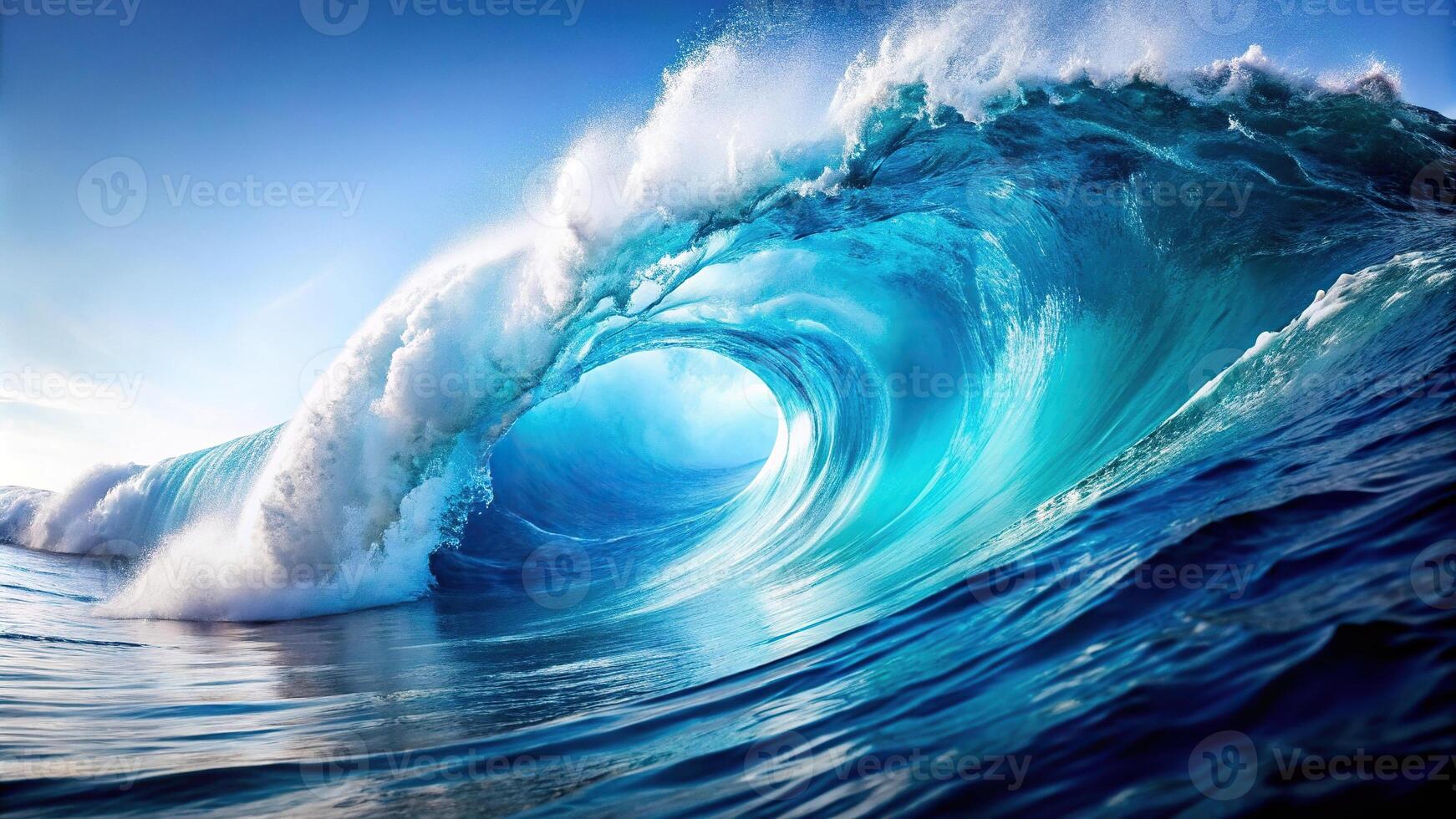 Powerful ocean waves with white foam on white background photo